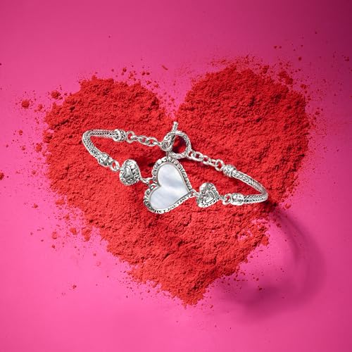 Ross-Simons 10x15mm Mother-Of-Pearl Bali-Style Heart Bracelet in Sterling Silver4