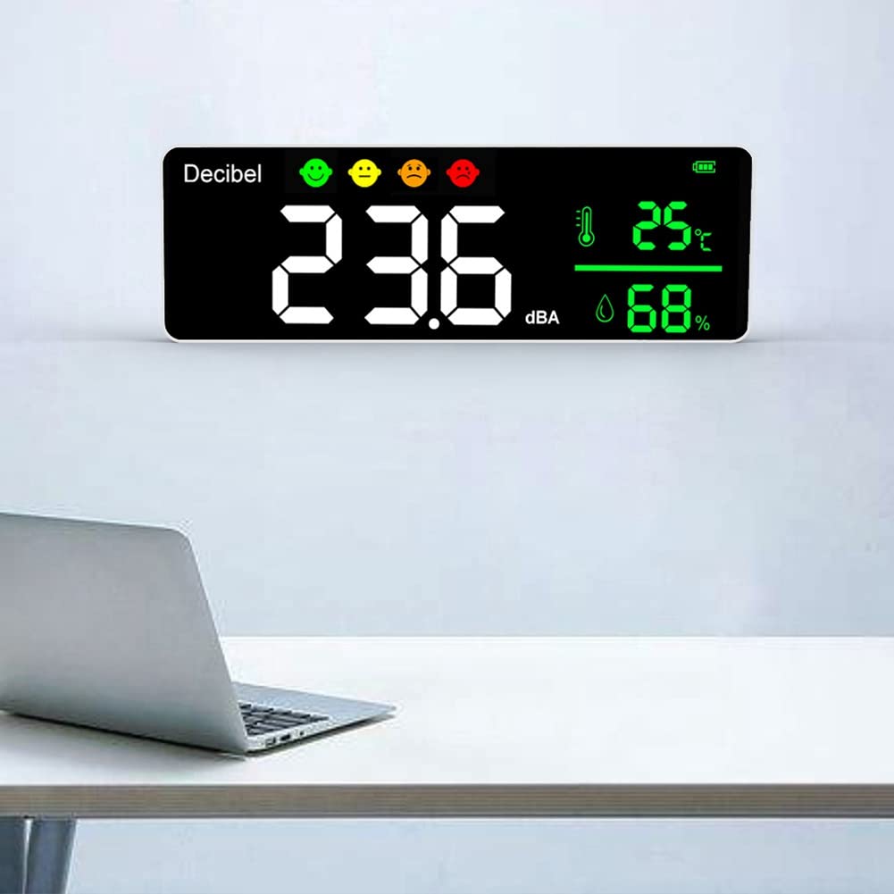DM1306D NuméRique DéCibel SonomèTre DéTecteur de Bruit Mural Intelligent 30-130DB Moniteur de TempéRature et D'Humidité