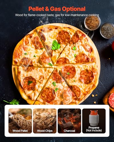 VEVOR 406 mm großer Doppelbrennstoff-Pizzaofen aus Holz und Propangas-Pizzamaschine mit Thermometer, tragbarer Eisen-Dpray, für Outdoor Camping und Hof