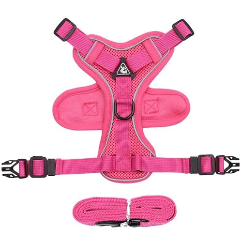 犬 猫 ハーネス メッシュ 衝撃吸収 体に優しい 1.5m リード ペット 服 フルカバー ウェアハーネス 胴輪 キャット ドッグ h0376 (ピンク, XL)