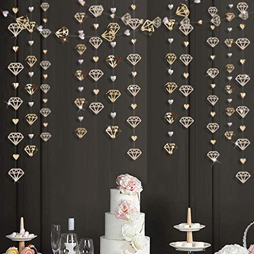 52 Ft Champagne Gold Heart Garland Hanging Paper Diamond Heart Streamer Banner For Engagement Bachelorette Bridal Shower Wedding Anniversary Mothers Day Valentines Day Birthday Hen Party Decorations #TOP3