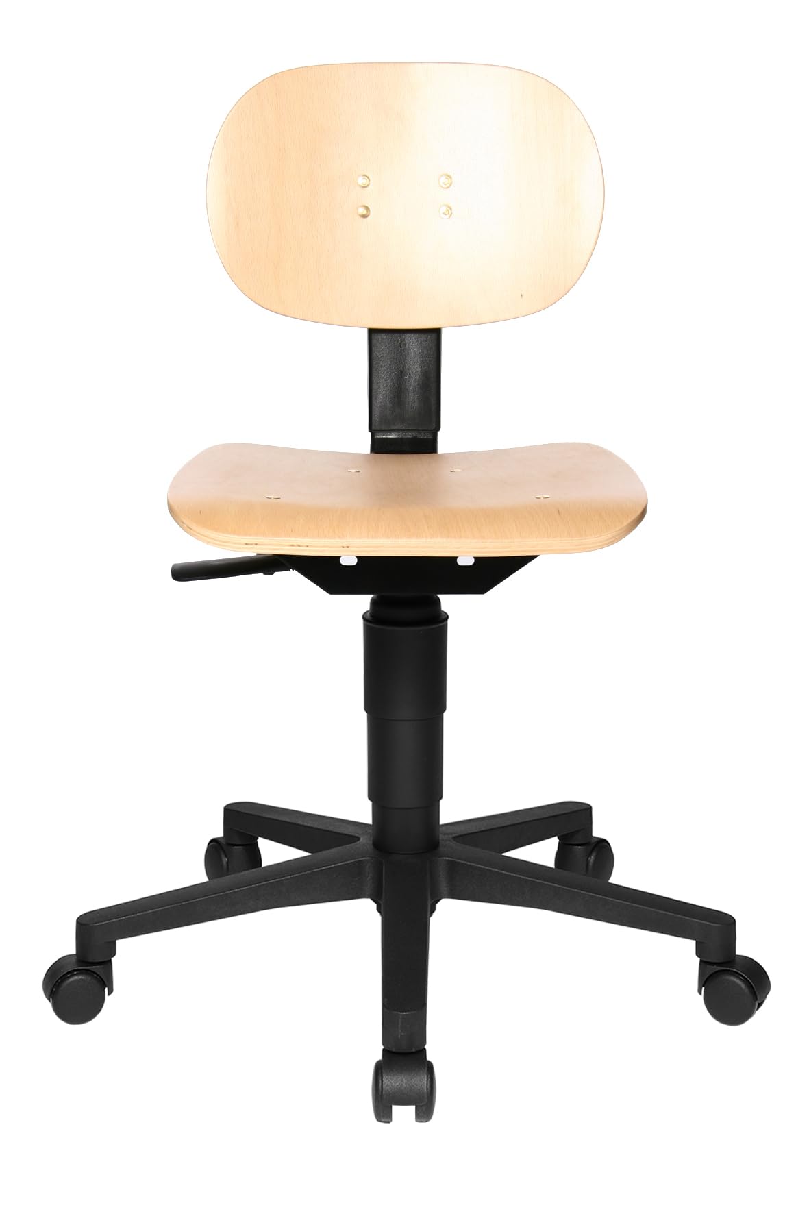 Topstar 72210HO1 TEC 11, Bürostuhl, Arbeitshocker, Rollhocker, Werkstatthocker, Holz (Buche), 44D x 38W x 55H cm | Made in Germany | Ergonomisch | Stehhilfe, Stehhocker | höhenverstellbar | Geprüfte Sicherheit nach GS-Intertek