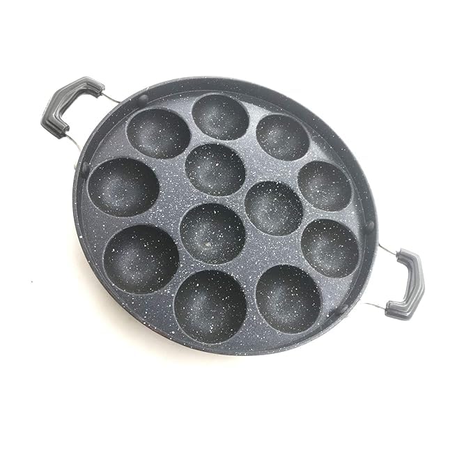 Garden Of Arts Non-Stick Aluminium Appam Pan, Paniyarakkal Paniyaram Appam Pan Pan Cake Maker Ponganal Maker Paddu Tawa 12 Cavity, with Stainless Steel Lid and Double Handles (Black) - Image 5 thumbnail