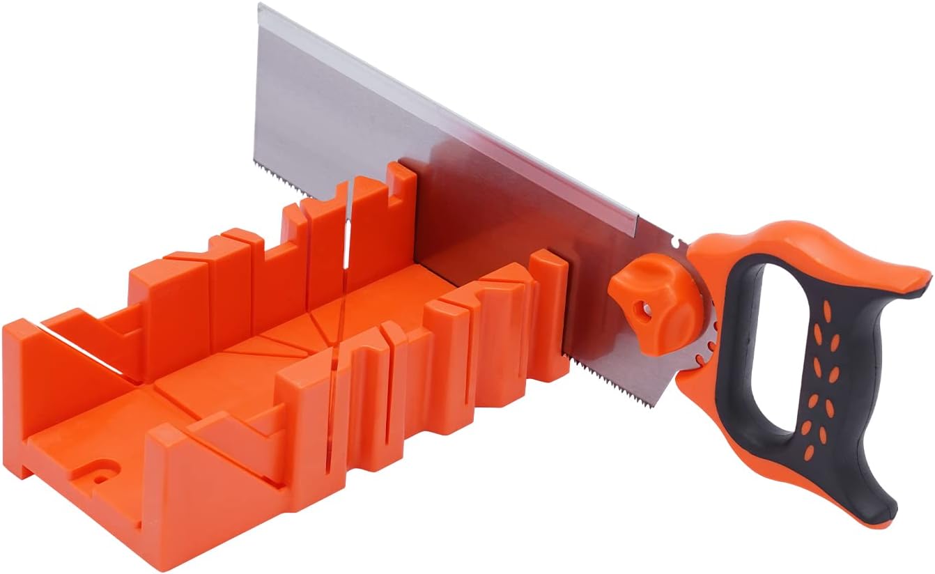 DYNAMI 12" Miter Box with Saw Included,Saw Storage Mitre Box,for 22.5