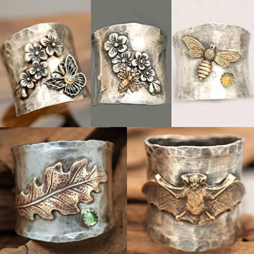 Vintage Silver Diamond Bee Ring 925 Sterling Silver Brass Flower Fidget Rings Band Carving Flower Bee Butterfly Ring Creativity Birthstone Wedding Engagement Ring Flower Cluster 102