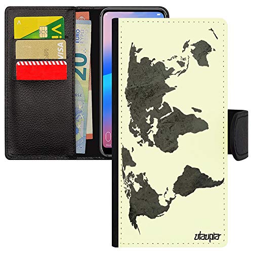 Coque Note 10 Lite protection magnétique rabat carte monde grise
