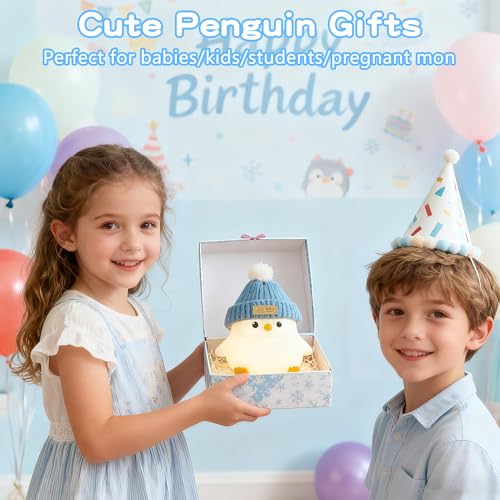 Image of FAMIDUO Penguin Night Light with Knit Hat, Cute Silicone Nursery Lamp - Dimmable Squishy Animal Light - Heartwarming Gift for New Mom, Kids Birthday & Baby Shower - Kids Room Decor