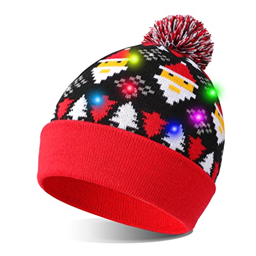 Hässliche Weihnachtsmütze 21 TAGVO LED leuchten Hut Mütze Stricken, Bunte LED Xmas Weihnachten Hut...
