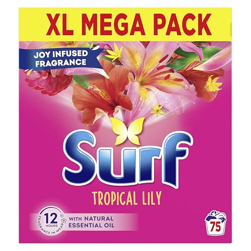 Surf Tropical Lily Washing Powder joy-infused fragrance with natural essential oil lasting up to 12 hours in wear for brilliantly clean laundry every time 75 washes 3.75 kg