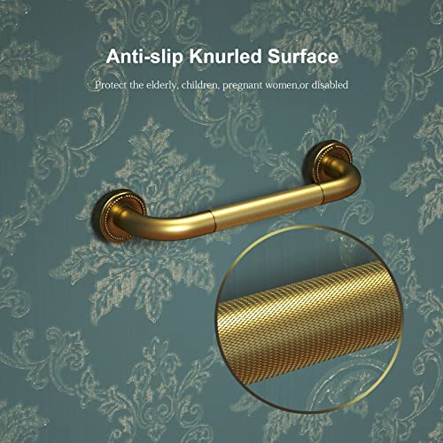 12 Inch Anti Slip Bronze Shower Grab Bar Polished Gold,Zuext Antique Brass Bathroom Grab Bar, Knurled Bathroom Balance Bar,Safety Hand Rail Support,Handicap Elderly Injury Senior Assist Bath Handle #TOP3