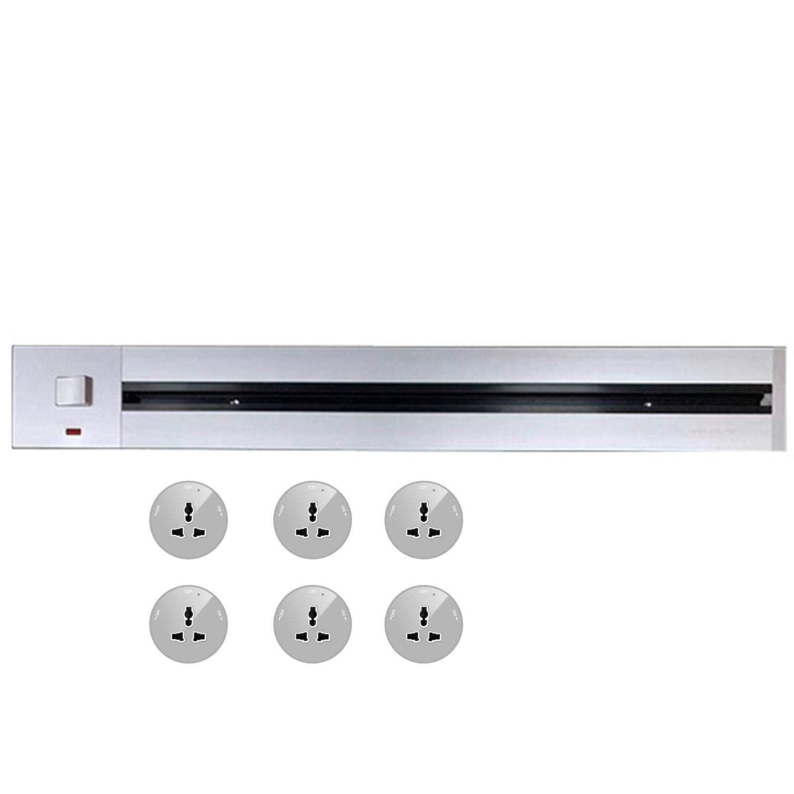 Power Strips Track Power Socket, Aluminum Alloy Kitchen, Wall Extension Slide Rail, Suitable for Mobile(Silver,60CM)