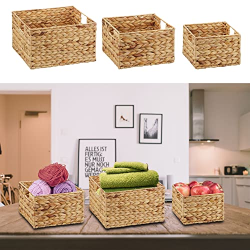 Lot de 3 corbeilles de rangement solides carrées en jonc de mer avec cadre en métal en 3 tailles (1 x panier carré en jonc de mer)