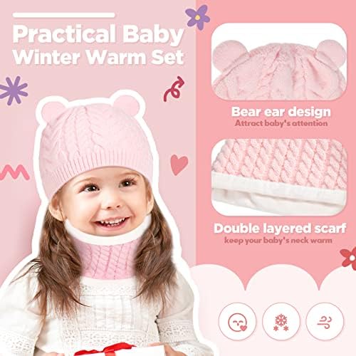 SATINIOR Baby Kids Hat and Scarf Set Winter Knitted Baby Hats Neckerchief Warm Baby Scarf Toddler Crochet Hat for Boys Girls 1-3 Years