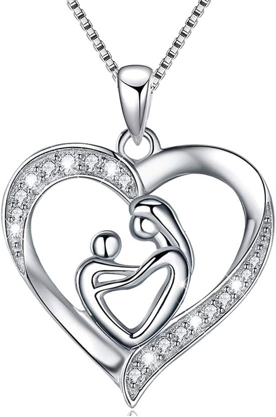 BELOYALS925 Sterling Silver Mothers Love Heart Pendant Necklace 18"