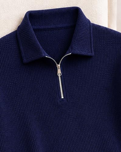 Image of AUSK Men's Waffle Knit Textured Full Sleeve Polo T-Shirt | Cotton Blend Regular Fit Zip Polo Neck Solid Smart Casual T Shirt for Men | Casual Wear, Travel & Weekend Wear Tshirt for Men