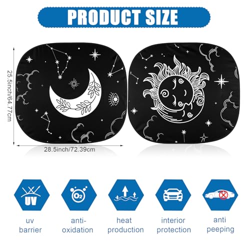 Image of 2PCS Star Moon Print Car Windshield Sun Shade Front Foldable Car Sunshades Reflect UV Reflect Sun and Heat Protect Keep Your Vehicle Cool for Most Sedans SUV Truck, 31.75 inch x 28.75 inch (Classic Style)
