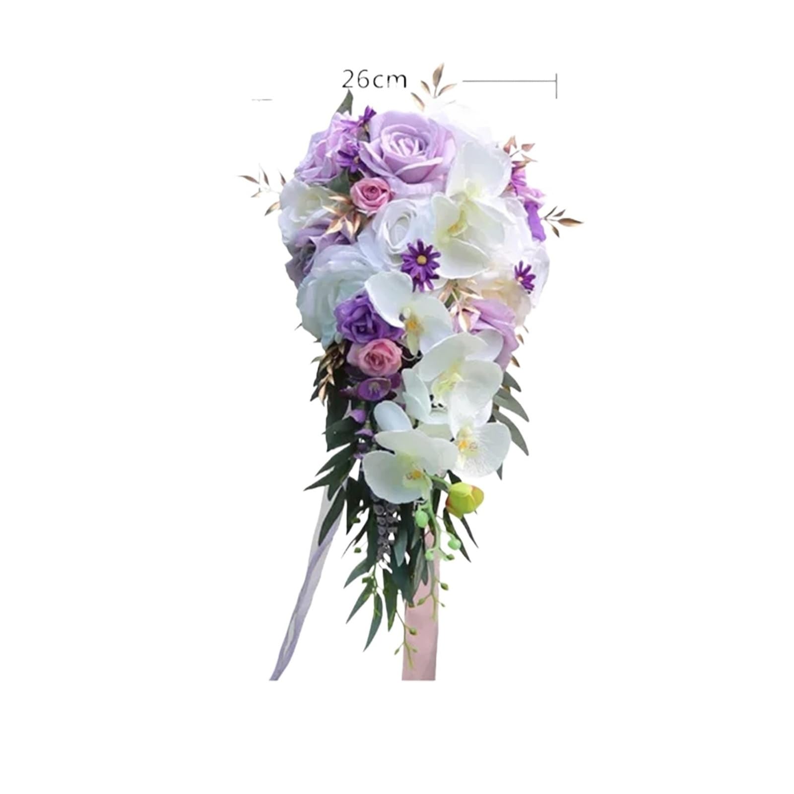 LOVSSU Fabric Flowers Waterfall Wedding Bridal Bouquet Artificial Rose Waterdrop Holder Flowers Dusty Pink Country Decoration(Lilac)
