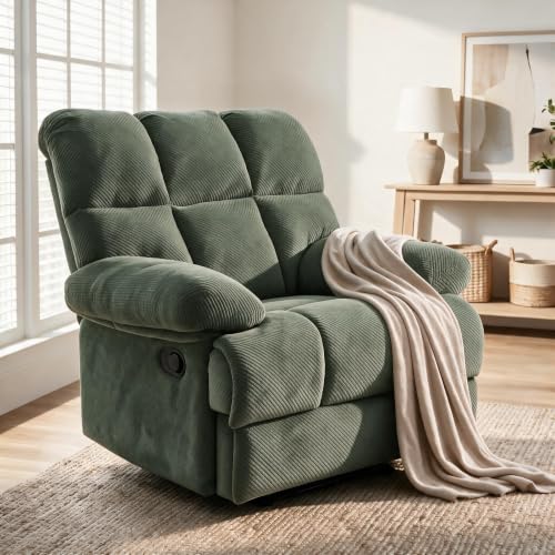 Image of Queen Manual Rocker Recliner Chair with Adjustable Backrest, Green