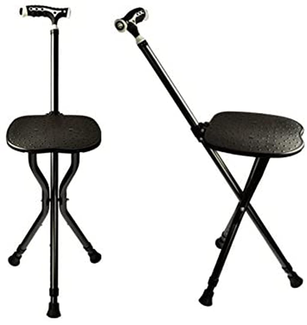 Taburete de bastón plegable, ligero y de altura ajustable, capacidad de 300 libras, de aleación de aluminio grueso, con muletas, asiento de 3 patas, bastón alto con luz LED, unisex para personas may