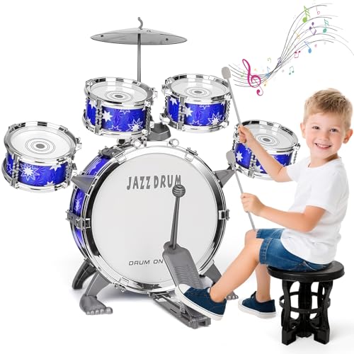 Upgraded Drum Set for Kids 3-5 Toddler Toy Ages 2-4 Jazz Drums Kit with Stool Musical Instrument Toys for 3 4 5 Year Old Girls Boys Gifts