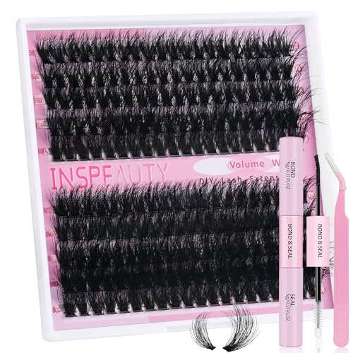 Lash Clusters Kit 50D+60D Natural Lash Clusters Eyelash Extension Kit 12-20mm Individual Lashes Kit with Lash Bond and Seal, Lash Tweezers for DIY Lashes Extension by INSPEAUTY