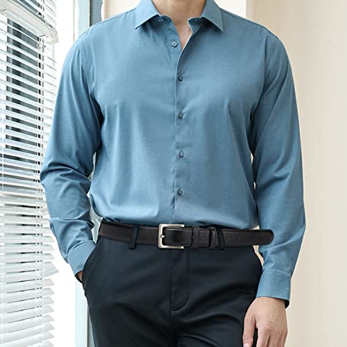 Image of maikun Mens Black Leather Belt, Casual Dress Belts For Men, Classic Design Pin Buckle