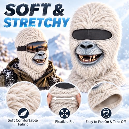 3D Printed Animal Winter Face Mask, Realistic Full Head Balaclava，Gorilla-A - image 5