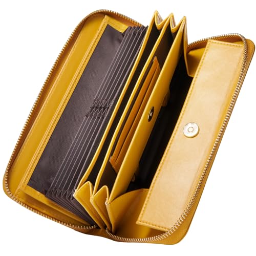 [NEESE] 長財布 コインスルー レシートと小銭を自動で仕分け 本革 ボックス型コインケース 財布 レディース 多機能 ウォレット 金ファスナー 母の日 ギフト 大容量 (e.イエロー)