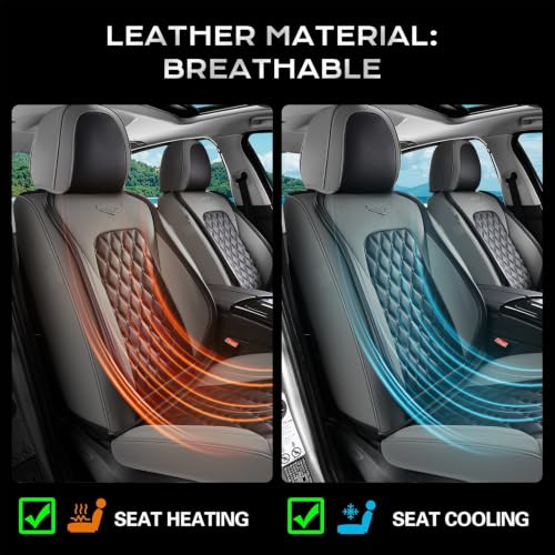 Image of Coverado Car Seat Covers Front Seats, Minimalist Scratch-Resistant Waterproof Faux Leather Full Set with Rear Protectors, Business Daily Driving - GrayBlack