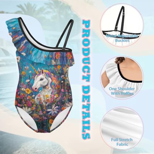 Image of Girls One Piece Swimsuits Size 3-14 Trendy Ruffle Bathing Suit Casual Hawaiian Summer Beach Swimwear