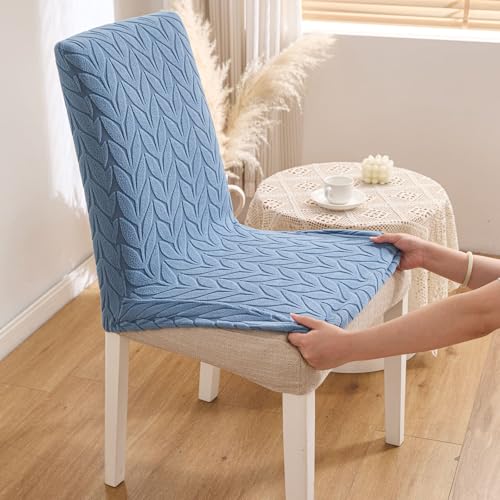 Image of HOMETHREADS Stretchable Elastic Jacquard Chair Seat Cover - Removable & Washable, Durable Seat Protector for Dining Room, Kitchen, Restaurant & Party Chairs (Blue, Pack of 8)