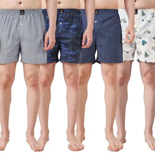 Image of Urban Scottish Ultra-Comfortable Men's Boxer Pants (Pack of 4), 100% Cotton with Stylish Print, Soft & Stretchy Elastic Waist Band, Dynamic Movement & Hardwearing Stitching,Breathable Gentle Snug Fit