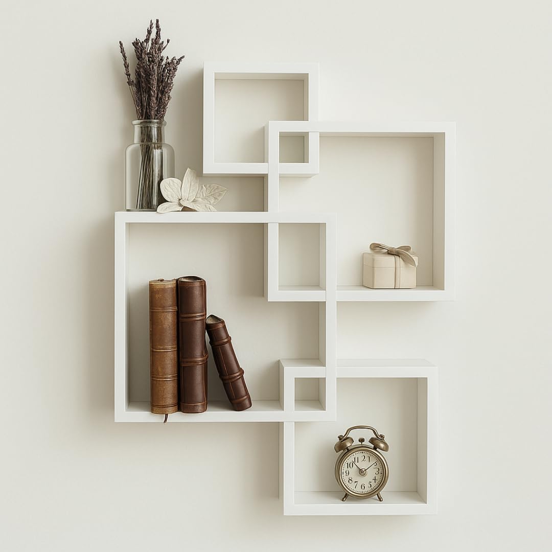 vudy intersecting Floating Wall Shelves, Set of 4 White-image-39