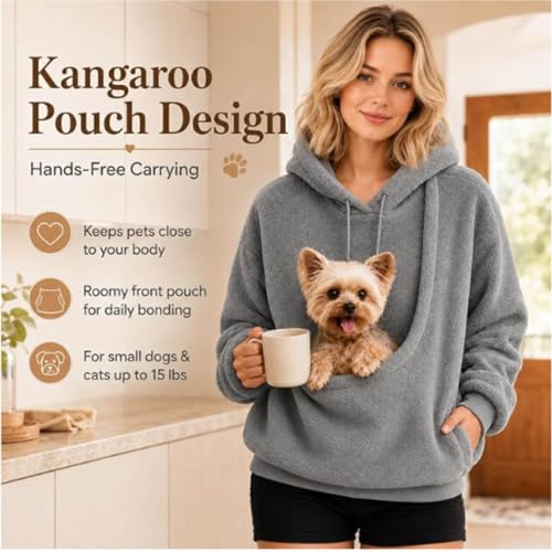 Women's Pet Pouch Hoodie Kangaroo Cat Dog Pocket Fuzzy Oversized Sweatshirt - image 5