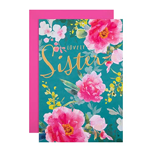 Hallmark Birthday Card for Sister Classic Floral Design Green Pink