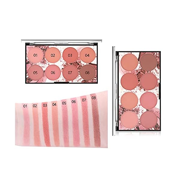 CCbeauty 8 Colors Face Blush Palette Matte Shimmer Professional Natural Long Lasting Lightweight Portable Foundation Contour Highlight Pressed Powder Makeup Palette for Women Girls