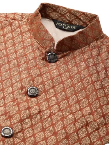 Image of SOJANYA (Since 1958, Men's Silk Blend Grey Kurta Pyjama & Silk Blend Jacket Combo