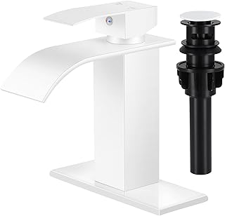 Bathroom Faucets White Waterfall Bathroom Sink Faucet Modern Single Hand...