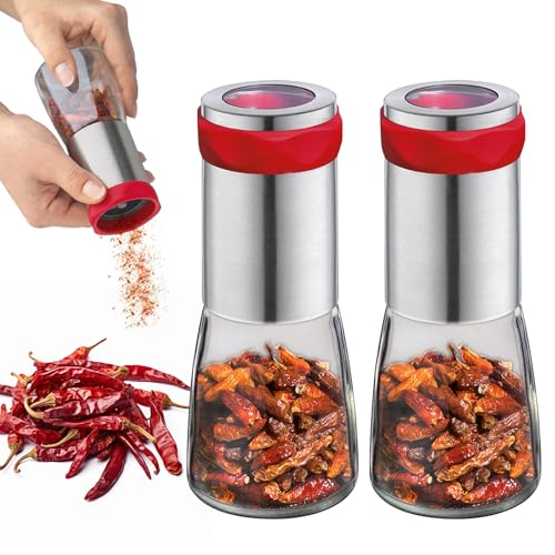 2er Set Chilimühle 140ML, Glas Chilischneider, Gewürzmühle, Chilimühle Aus Glas, Chili Mühlen, Chilimühle Mit Edelstahl Schneideblatt, Schneidet Auch Andere Grobe...