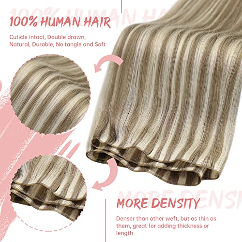 Fshine Hair Weft Extensions Light Brown Highlighted Platinum Blonde Human Hair Weft Extensions 14 Inch 50 Gram Real Human Hair Weave - Image 2