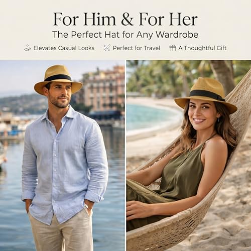 Image of Gamboa Original Panama Hat for Men and Women Fedora Straw Summer Beach Sun Hat Protection UV UPF50+