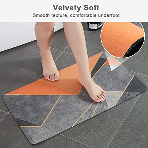 Stiio Bath Mat Rug-17" X29", Stone Bath Mats Non-Slip Super Absorbent Dries Quickly Bathroom Rugs Easy Care, Thin Bath Rugs Stone Fit Under Door Floor Mats For Kitchen/Living Room/Sink Bathtub, Orange #TOP6