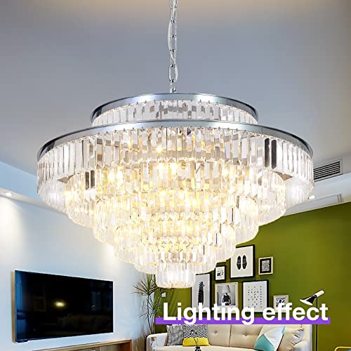 Crystal Chandeliers Modern Style Chrome 39 Inch & Lights Round Hanging Classic Pendant Ceiling Chandelier Lighting Fixture 7-Tier For Dining Room Living Room #TOP2