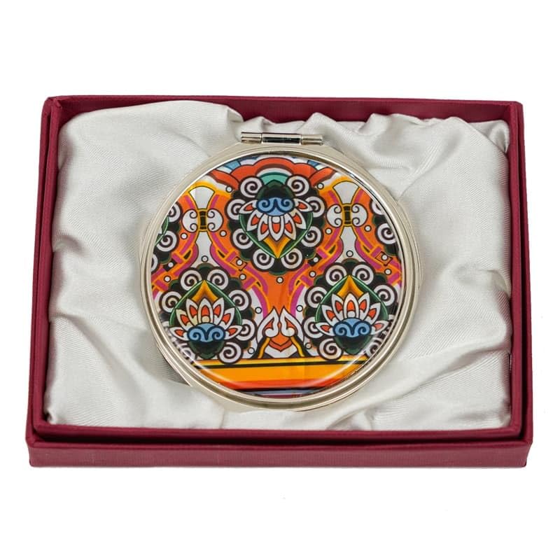 February Mountain Elegant Butterfly and Floral Mother of Pearl Compact Mirror, Dual Magnification (1X & 2.5X) – Lightweight Travel Makeup Mirror in Gift Box (Paisley)