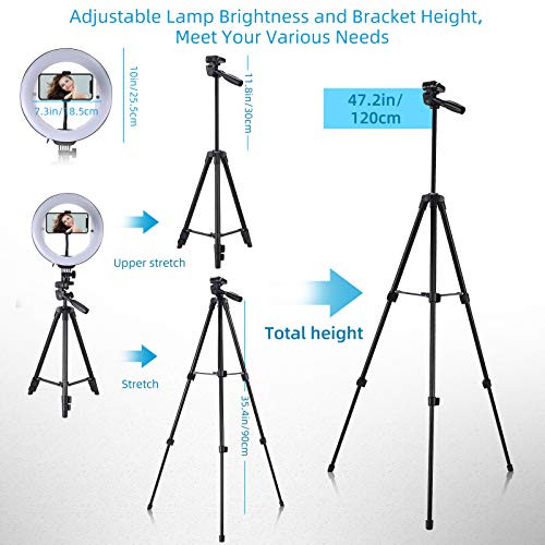 10" RGB LED Ringlicht Stativ mit Spiegel ,Koolertron USB Selfie Ringleuchte mit Handyhalter,3 Beleuchtungsmodi und 14 RGB Farben,10 Helligkeitsstufen für YouTube TikTok Self-Porträt der Videoaufnahme – Bild 7