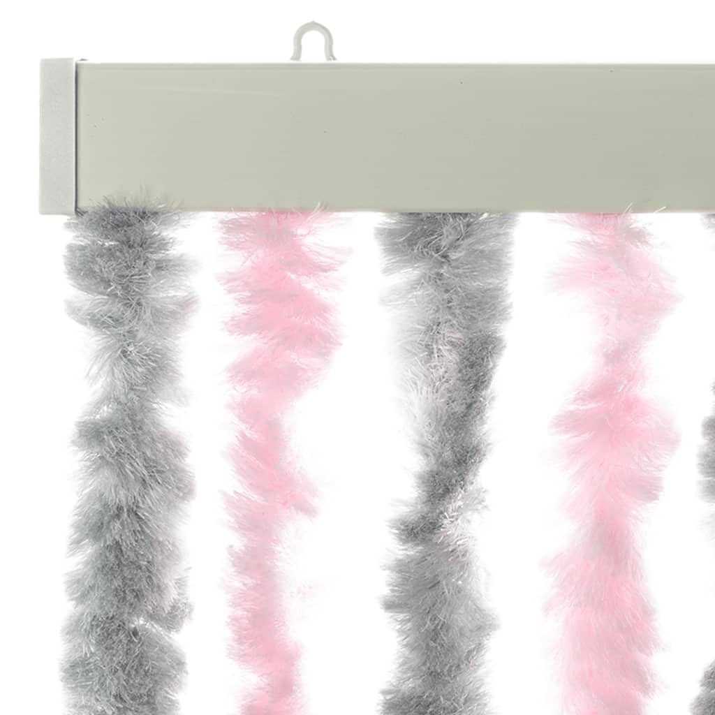 Fliegenvorhang Silbergrau und Rosa Chenille 90x200 cm Türvorhang mit Haken geräuscharm verstellbar Privatsphäre Wärmeisolierung für Fenster Balkontür Terrasse