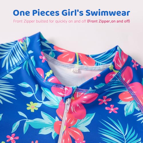 Image of JiAmy Girls Swimsuits - One Piece Bathing Suit, Long Sleeve Zipper UPF 50+, Quick Dry Beach Swimwear for Kid 4-12 Years