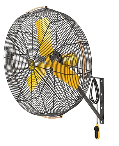 Image of Big Ass Fans AirEye 30 inch Wall Mount Fan - 120V Industrial Wall Fan, Variable Speed EC Motor, IPX5 Rated, Commercial & Outdoor Cooling, Black /Yellow
