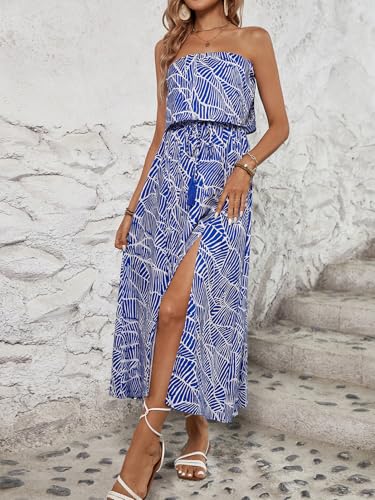 Image of Women's Ruffle Floral Maxi Summer Casual Dress Off Shoulder Wedding Guest Slit Hem Beach Prom Dresses