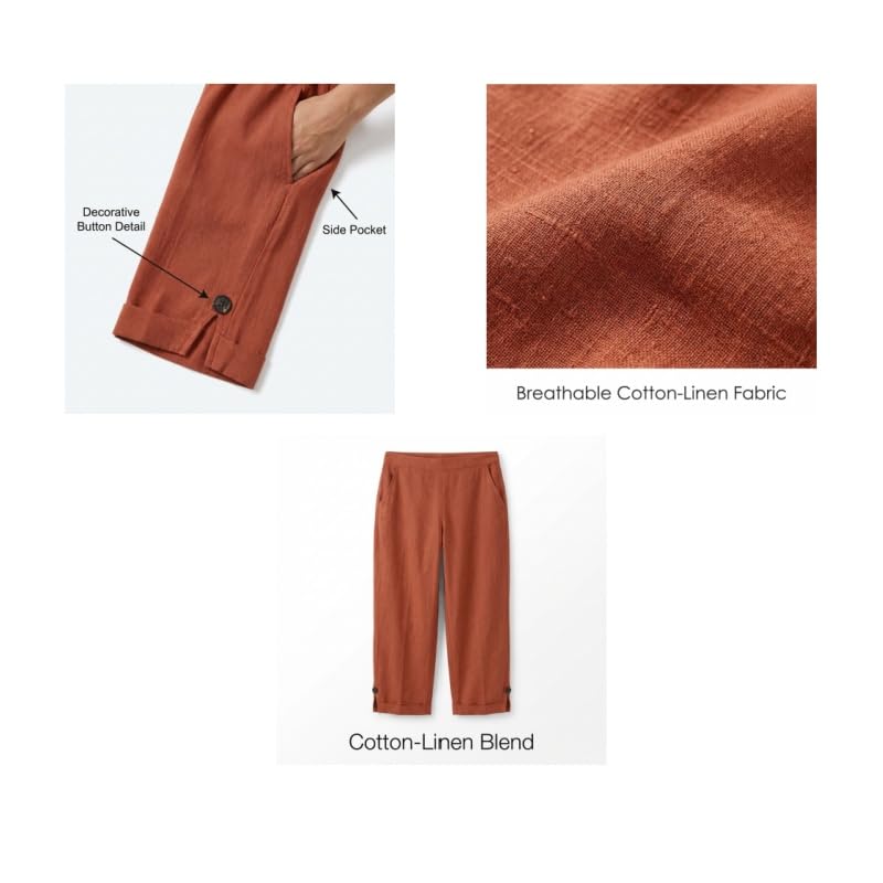 Image of Linen Pants Women 2026 Summer Beach Vacation Trousers Elastic Waist Linen Capris Pants Boho Casual Travel Pant